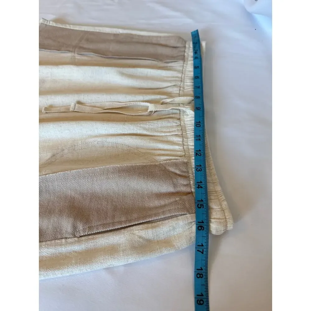 Umgee Linen Blend Skirt – Medium Oatmeal Elastic Waist Summer Coastal - Picture 6 of 9